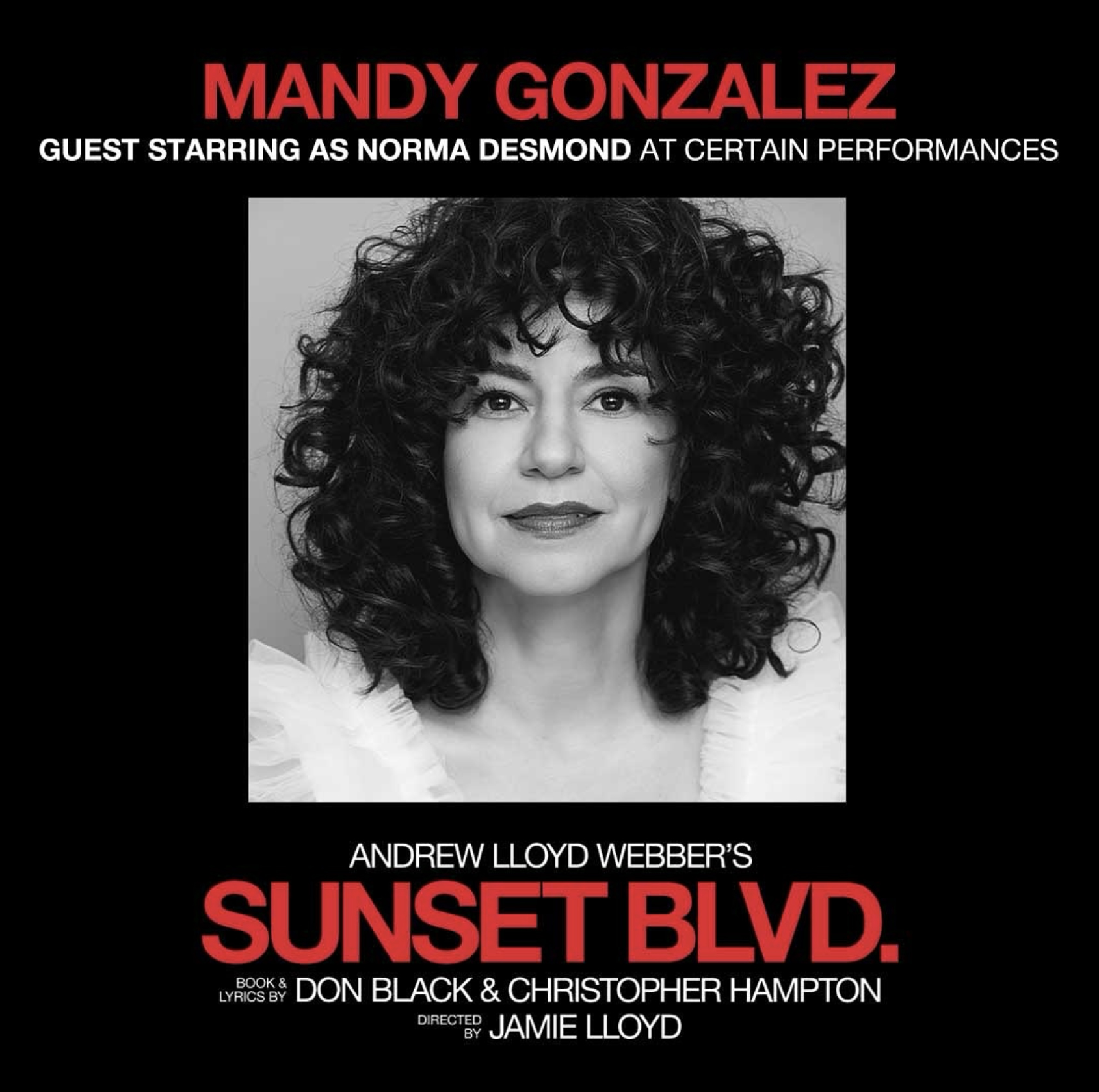 Mandy Gonzalez guest starring as Norma Desmond at certain performances. Sunset Boulevard on Broadway.